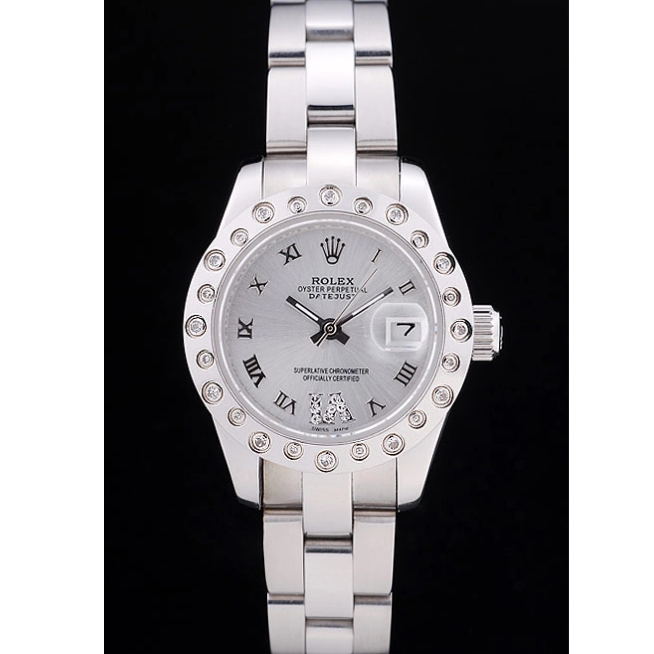 Aaa fake watches Silver Datejust Dial Silver 7474 Rolex Polished Bezel Diamonds 0727